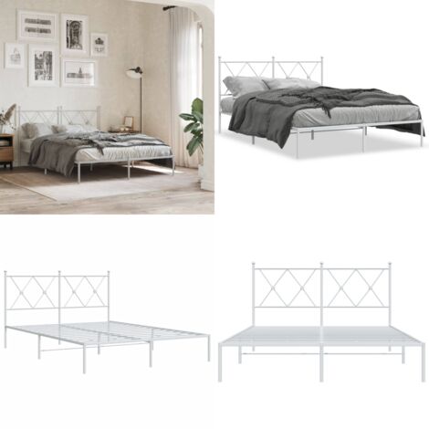 Estructura cama sin colchón con cabecero metal blanco 140x200cm - Cama sin colchón - Cabecero de cama