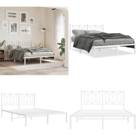 Estructura cama sin colchón con cabecero metal blanco 140x200cm - Estructura de cama - Cabecero de cama