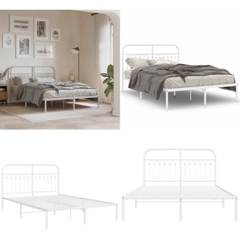 Estructura cama sin colchón con cabecero metal blanco 140x200cm - Estructura de cama - Cabecero de cama