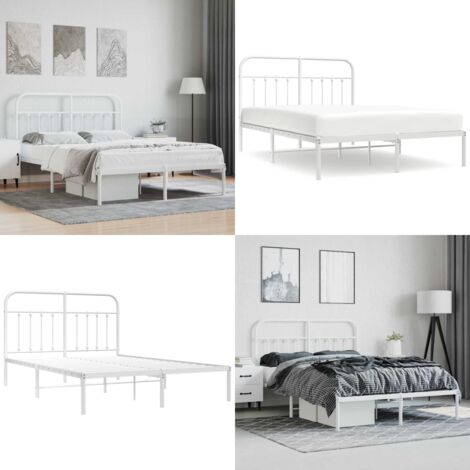 Estructura cama sin colchón con cabecero metal blanco 140x200cm - Estructura de cama - Cabecero de cama