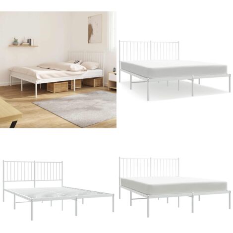 Estructura cama sin colchón con cabecero metal blanco 140x200cm - Estructura de cama - Cabecero de cama