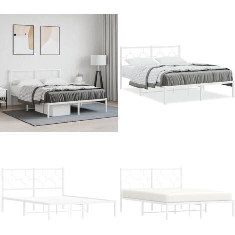 Estructura cama sin colchón con cabecero metal blanco 140x200cm - Estructura de cama - Cama con cabecero