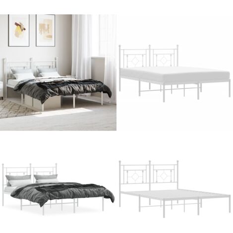 Estructura cama sin colchón con cabecero metal blanco 140x200cm - Estructura de cama - Cama con cabecero