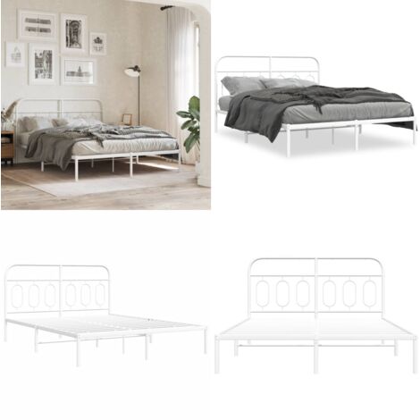 Estructura cama sin colchón con cabecero metal blanco 140x200cm - Estructura de cama - Cama de invitados