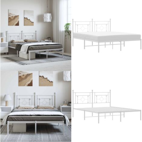 Estructura cama sin colchón con cabecero metal blanco 150x200cm - Cama sin colchón - Cabecero de cama