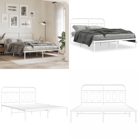 Estructura cama sin colchón con cabecero metal blanco 150x200cm - Cama sin colchón - Cabecero de cama