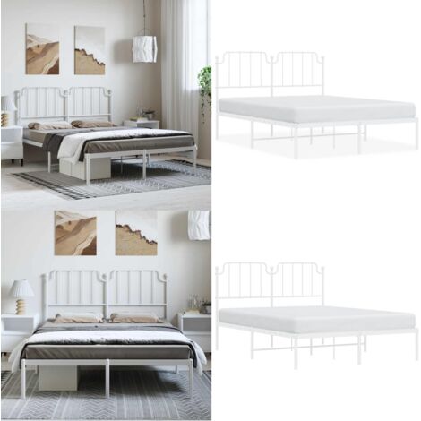 Estructura cama sin colchón con cabecero metal blanco 150x200cm - Estructura de cama - Cabecero de cama