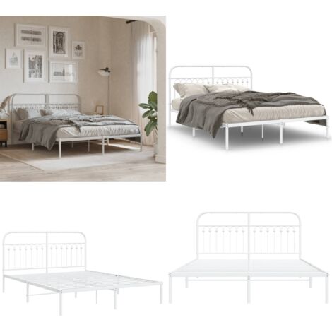 Estructura cama sin colchón con cabecero metal blanco 150x200cm - Estructura de cama - Cabecero de cama