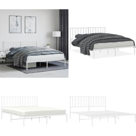 Estructura cama sin colchón con cabecero metal blanco 160x200cm - Cama sin colchón - Cabecero de cama