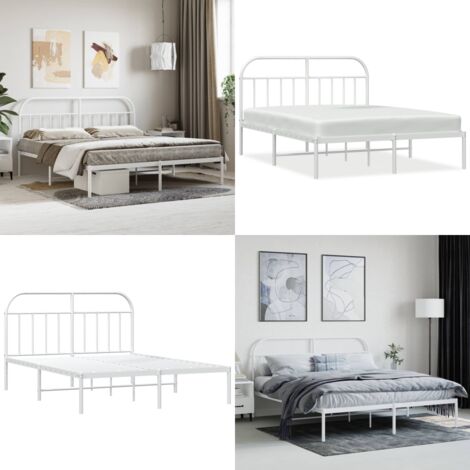 Estructura cama sin colchón con cabecero metal blanco 160x200cm - Cama sin colchón - Cabecero de cama