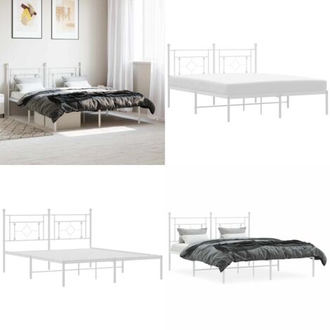 Estructura cama sin colchón con cabecero metal blanco 160x200cm - Estructura de cama - Cabecero de cama