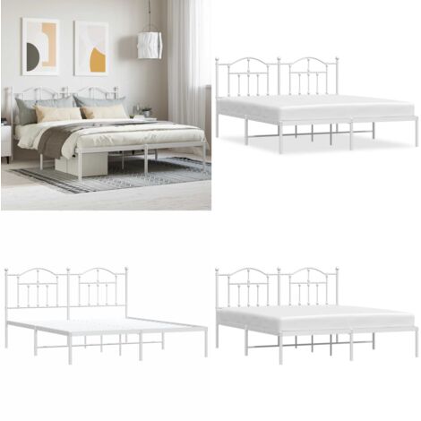 Estructura cama sin colchón con cabecero metal blanco 160x200cm - Estructura de cama - Cabecero de cama
