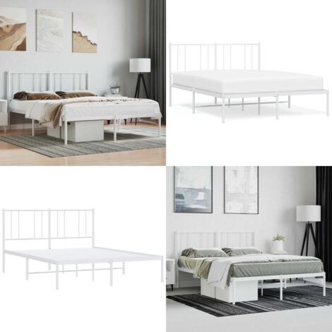 Estructura cama sin colchón con cabecero metal blanco 160x200cm - Estructura de cama - Cabecero de cama