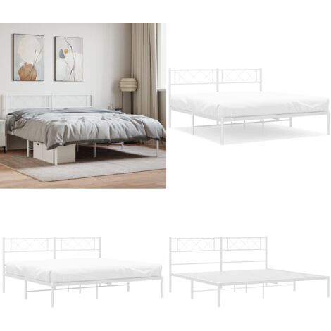 Estructura cama sin colchón con cabecero metal blanco 160x200cm - Estructura de cama - Cama sin colchón