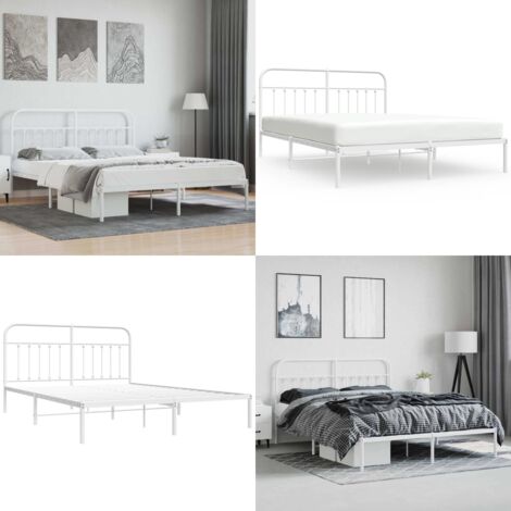 Estructura cama sin colchón con cabecero metal blanco 180x200cm - Estructura de cama - Cabecero de cama