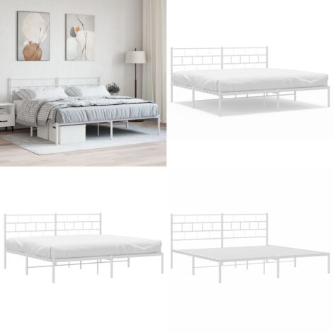 Estructura cama sin colchón con cabecero metal blanco 180x200cm - Estructura de cama - Cama sin colchón