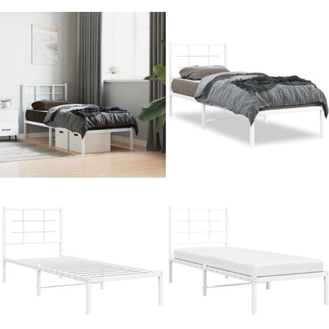 Estructura cama sin colchón con cabecero metal blanco 75x190 cm - Cama sin colchón - Cabecero de cama