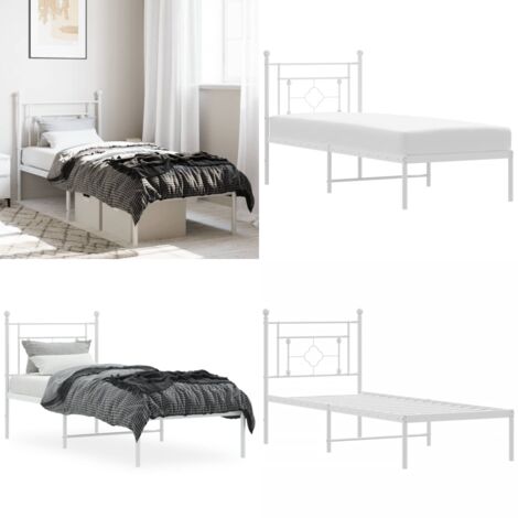 Estructura cama sin colchón con cabecero metal blanco 75x190 cm - Cama sin colchón - Cabecero de cama
