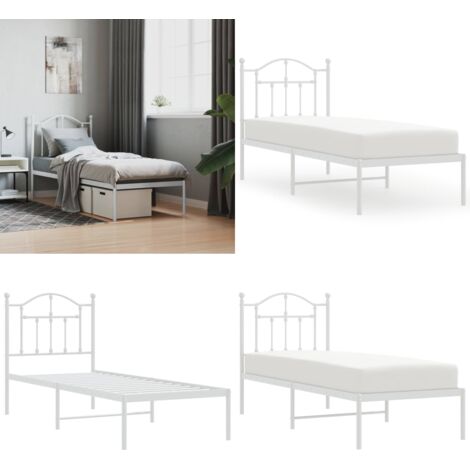 Estructura cama sin colchón con cabecero metal blanco 75x190 cm - Estructura de cama - Cabecero de cama
