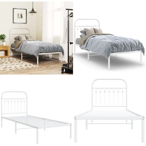 Estructura cama sin colchón con cabecero metal blanco 75x190 cm - Estructura de cama - Cabecero de cama