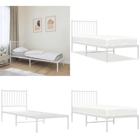 Estructura cama sin colchón con cabecero metal blanco 75x190 cm - Estructura de cama - Cama con cabecero