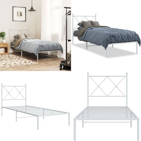 Estructura cama sin colchón con cabecero metal blanco 75x190 cm - Estructura de cama - Cama de invitados