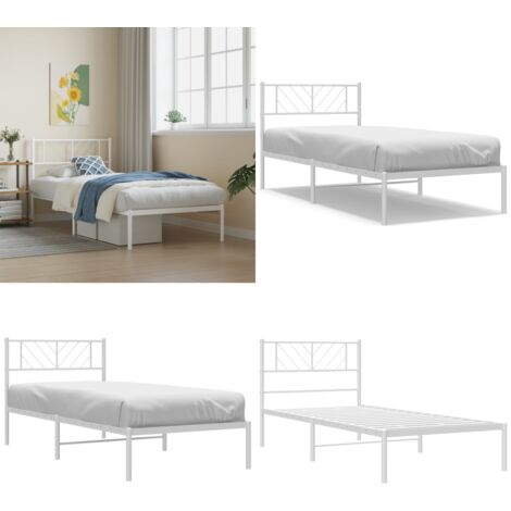 Estructura cama sin colchón con cabecero metal blanco 75x190 cm - Estructura de cama - Cama sin colchón