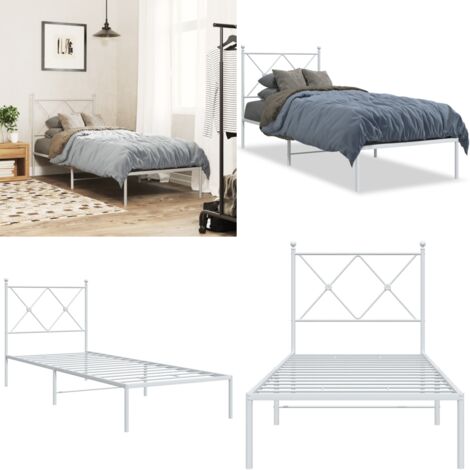 Estructura cama sin colchón con cabecero metal blanco 80x200 cm - Cama sin colchón - Cabecero de cama