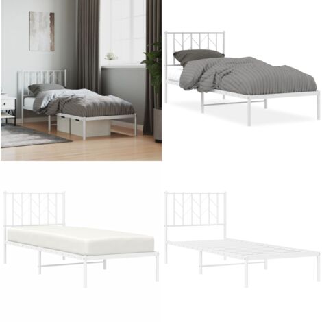 Estructura cama sin colchón con cabecero metal blanco 80x200 cm - Estructura de cama - Cabecero de cama