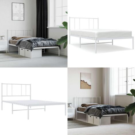 Estructura cama sin colchón con cabecero metal blanco 90x190 cm - Estructura de cama - Cabecero de cama
