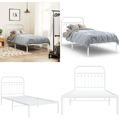 Estructura cama sin colchón con cabecero metal blanco 90x190 cm - Estructura de cama - Cabecero de cama