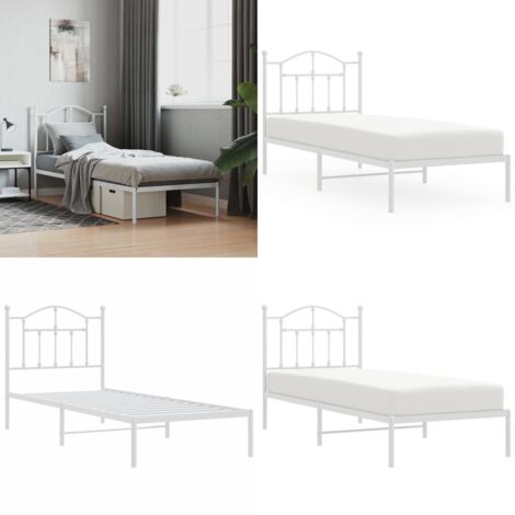 Estructura cama sin colchón con cabecero metal blanco 90x190 cm - Estructura de cama - Cabecero de cama