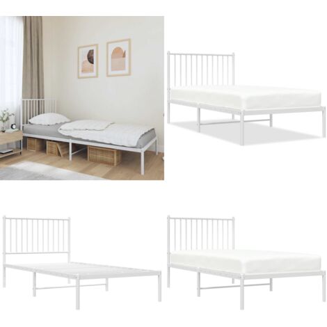 Estructura cama sin colchón con cabecero metal blanco 90x190 cm - Estructura de cama - Cabecero de cama