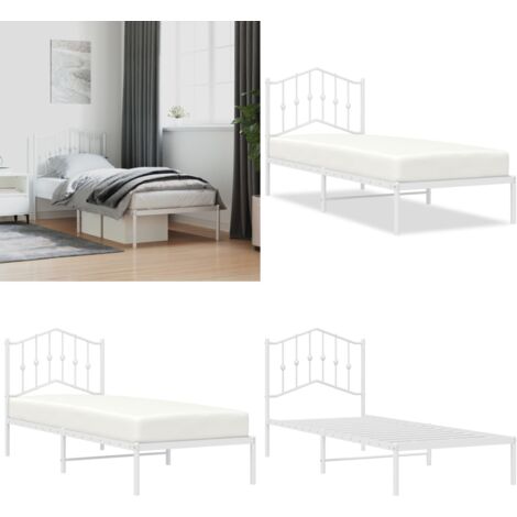 Estructura cama sin colchón con cabecero metal blanco 90x190 cm - Estructura de cama - Cabecero de cama