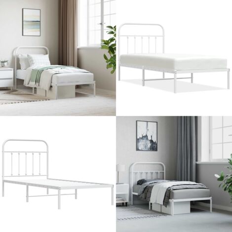 Estructura cama sin colchón con cabecero metal blanco 90x190 cm - Estructura de cama - Cabecero de cama