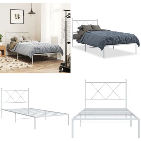 Estructura cama sin colchón con cabecero metal blanco 90x200 cm - Estructura de cama - Cabecero de cama
