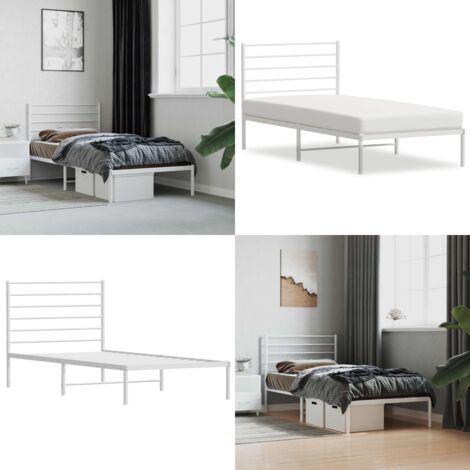 Estructura cama sin colchón con cabecero metal blanco 90x200 cm - Estructura de cama - Cabecero de cama