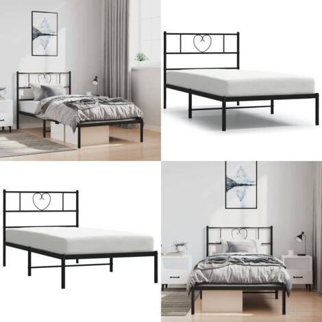 Estructura cama sin colchón con cabecero metal negro 100x190 cm - Cama sin colchón - Cabecero de cama