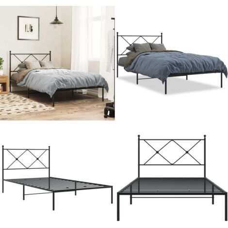 Estructura cama sin colchón con cabecero metal negro 100x190 cm - Cama sin colchón - Cabecero de cama
