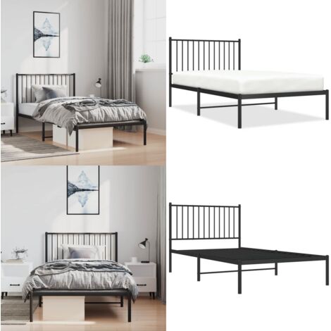 Estructura cama sin colchón con cabecero metal negro 100x190 cm - Estructura de cama - Cama con cabecero