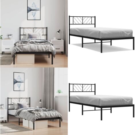 Estructura cama sin colchón con cabecero metal negro 100x190 cm - Estructura de cama - Cama sin colchón