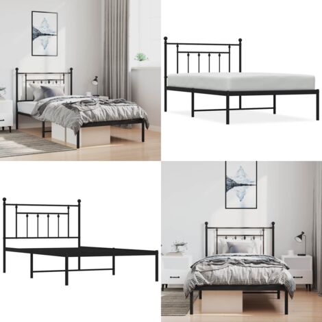 Estructura cama sin colchón con cabecero metal negro 100x200 cm - Cama sin colchón - Cabecero de cama