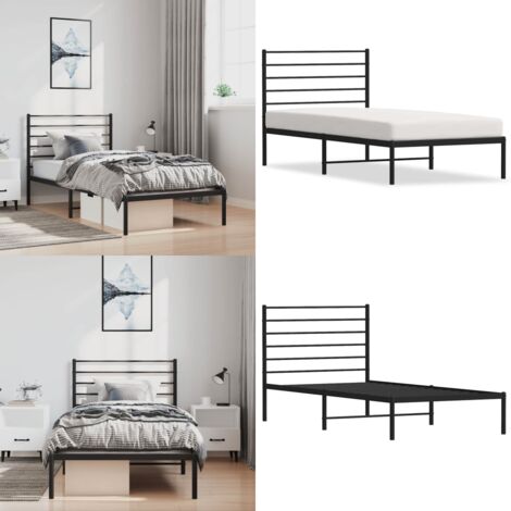Estructura cama sin colchón con cabecero metal negro 100x200 cm - Estructura de cama - Cabecero de cama