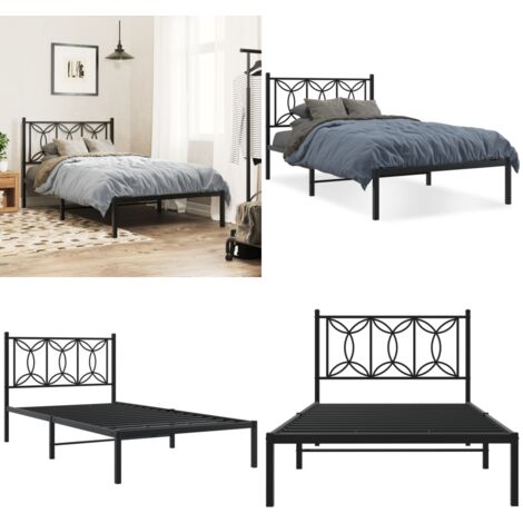 Estructura cama sin colchón con cabecero metal negro 100x200 cm - Estructura de cama - Cabecero de cama