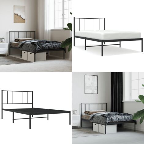 Estructura cama sin colchón con cabecero metal negro 100x200 cm - Estructura de cama - Cabecero de cama
