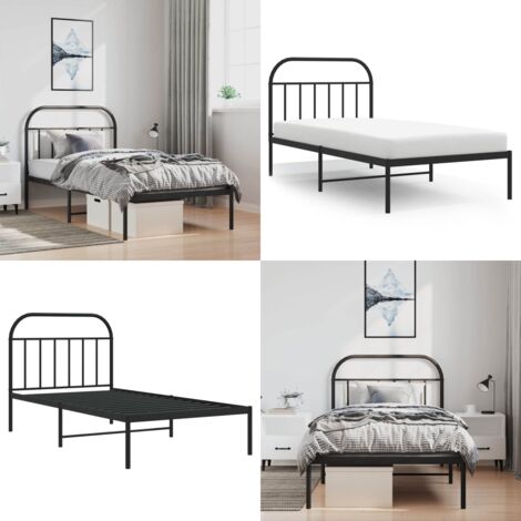 Estructura cama sin colchón con cabecero metal negro 100x200 cm - Estructura de cama - Cama con cabecero