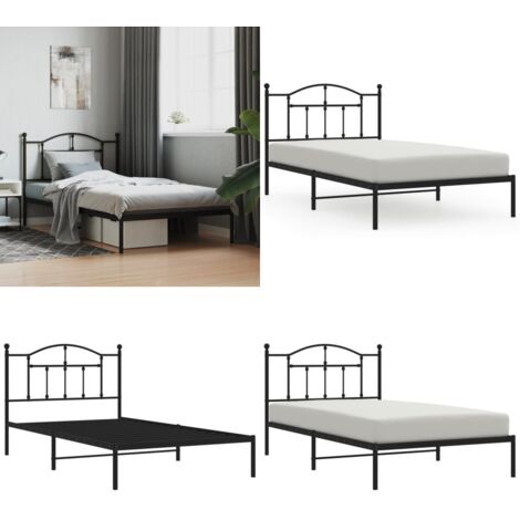 Estructura cama sin colchón con cabecero metal negro 107x203 cm - Cama sin colchón - Cabecero de cama