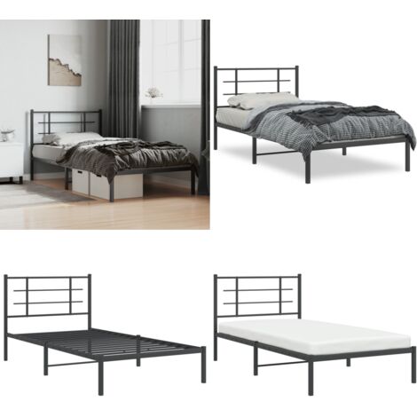 Estructura cama sin colchón con cabecero metal negro 107x203 cm - Estructura de cama - Cabecero de cama