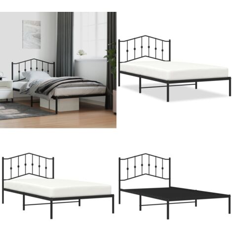 Estructura cama sin colchón con cabecero metal negro 107x203 cm - Estructura de cama - Cabecero de cama