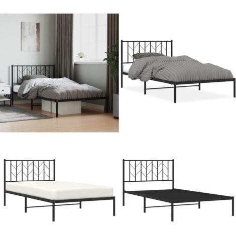 Estructura cama sin colchón con cabecero metal negro 107x203 cm - Estructura de cama - Cabecero de cama